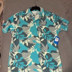 Columbia Men's Leaf Print Polo Shirt - Teal and Gray